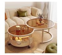 GEK208130 Moderno Tavolino da soggiorno Tavolino mobile Combinazione Tavolino rotondo in vetro for uso domestico semplice con ruote Tavolino da caffè Decorativo(Bruin)