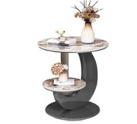 GEK208130 Moderno Tavolino laterale in marmo a doppio strato - Tavolino da caffè rotondo moderno e minimalista, tavolino angolare creativo for soggiorno, balcone Decorativo(Grijs)