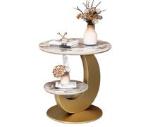 GEK208130 Moderno Tavolino laterale in marmo a doppio strato - Tavolino da caffè rotondo moderno e minimalista, tavolino angolare creativo for soggiorno, balcone Decorativo(Gold)