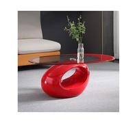 GEK208130 Moderno Tavolino ovale, tavolo da soggiorno con ripiano, tavolino da caffè moderno in vetro temperato da 33 pollici, tavolo centrale da divano, facile montaggio Decorativo(Red)