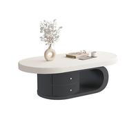GEK208130 Moderno Tavolino ovale vintage in legno massello for soggiorno, design salvaspazio for piccole case Decorativo(Bianco,120cm)