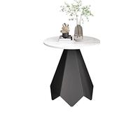 GEK208130 Moderno Tavolino Rotondo Con Piano In Pietra Sinterizzata E Base In Metallo, Tavolino Moderno Da Comodino for Soggiorno, Camera Da Letto, Piccolo Spazio Decorativo(Bianco)
