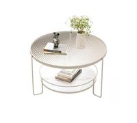GEK208130 Moderno Tavolino rotondo con vetro temperato scanalato, tavolino minimalista for piccoli soggiorni, design moderno salvaspazio Decorativo(Bianco,80cm)