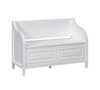 GEK208130 Panche punta letto Panca portaoggetti da ingresso in legno massello con cerniera di sicurezza, sgabello portascarpe multifunzionale con cuscino imbottito rimovibile Decorativo(Bianco)