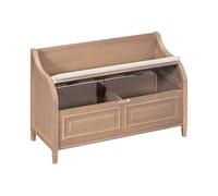 GEK208130 Panche punta letto Panca portaoggetti da ingresso in legno massello con cerniera di sicurezza, sgabello portascarpe multifunzionale con cuscino imbottito rimovibile Decorativo(Brown Beige)