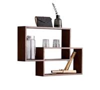 GEK208130 Scaffale Libreria a parete con doppio anello color noce nero, ripiano portaoggetti sospeso in legno, for l'arredamento della casa Decora espositore Libreria