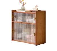 GEK208130 Scaffale Libreria da tavolo in bambù a doppio livello, ripiano con ante scorrevoli in vetro, for espositore for organizer for dormitori di casa e ufficio Libreria(L52xW25xH53 cm)