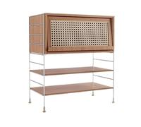 GEK208130 Scaffale Libreria da Terra con Gambe in Acciaio Inossidabile, Scaffale in Legno con Ante dell'Armadio in Rattan, for Forniture for Libri da Ufficio Scaffale for Espositore Libreria