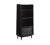 GEK208130 Scaffale Libreria nera multistrato con piedini, con porta interna in vetro a spinta capovolta, scaffale organizer in legno for libri e forniture for lo studio Libreria