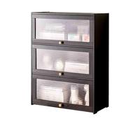 GEK208130 Scaffale Libreria organizer da tavolo in bambù nero a 3 livelli, con ripiano espositivo in plastica sospeso, for scaffale for studio domestico o ufficio Libreria(L42xW25xH70 cm)