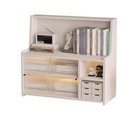 GEK208130 Scaffale Scaffale for libri da scrivania in legno, ufficio organizzatore a più piani, con espositore for scaffali di stoccaggio con ante scorrevoli in plastica (bianco) Libreria