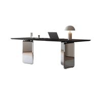 GEK208130 Semplice Scrivania moderna e di lusso for ufficio domestico con porte USB e prese di corrente, cornice a specchio in acciaio inossidabile e piano in lastra di roccia Scrivere(L)