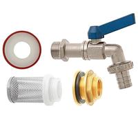 GEKA Set di collegamento per serbatoio dell'acqua piovana (dimensioni 1/2", diametro foro 27-30 mm, NW 13 mm, valvola di scarico a sfera, attacco per serbatoio dell'acqua, irrigazione giardino