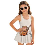 Gekhuqory Costume da bagno intero elastico per ragazze, comodo costume da bagno per vacanze al mare, Chitarra Capibara, 8-9 Anni