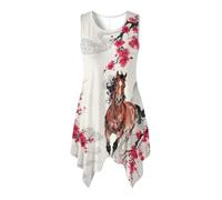 Gekhuqory Skull Roses Sundress, Design con cavallo in fiore di ciliegi, M
