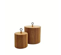 Gekkoli Set di 2 scatole portaoggetti con coperchio in bambù, rotondo/rettangolari, piccole, marrone (rotonde (Φ8 x 8,2 / Φ12 x 11,2 cm),