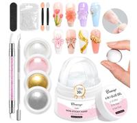 Gel Costruttore Solido per Unghie BISHENGYF: 3D Gel Nail Art 30g Glue Trasp. Scultura, con 4 Polvere per Unghie Specchi Cromato(Bianco/Argento/Rosa/Oro) per Principianti Intaglio Estensione DIY Salone