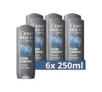 Gel doccia 3 in 1 Dove Men+Care Clean Comfort per corpo, viso e capelli con effetto curativo 24 ore su 24 250 ml 6 pezzi «la confezione può variare»