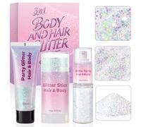 Gel glitterato 3 in 1 per il viso, i capelli e il viso | Glitter per il viso, glitter chunky, glitter per festival, per rave, carnevale, Halloween e feste in maschera