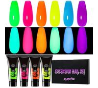 Gel Nail Colors, Glitter Glow-in-the-Dark Gels, 6 Vibrant Shades, Long-Lasting, Fast-Drying for Nail Extensions, Salon Art, Manicure, and Nails Designs, Women, Multicolor