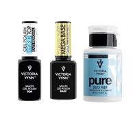 Gel Polish Top Hybrid Easy 8 ml, bottiglia vuota Pure Duo Prep 150 ml, gel Polish Mega Base Clear da 15 ml, set per la cura delle unghie e lo styling
