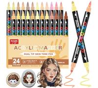 Gelanty 24 colori pennarelli acrilici, pennarelli a doppia punta color pelle, set di pennarelli acrilici color carne, perfetti per ritratti di bambini e adulti,