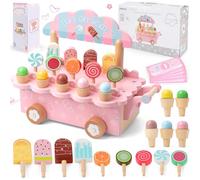 Gelateria Giocattolo per Bambini, Carretto Gelati Giocattolo Legno, Gelateria Cucina Giocattolos Educativi Montessori, Accessori Cucina Legno, Giochi Ruolo Montessori Regalo per Bambina 3 4 5 6 7 Anni