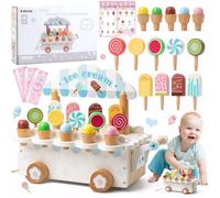 Gelateria Giocattolo per Bambini, Giochi in Legno Carretto Gelati Giocattolo, Gelateria Cucina Giocattolo Accessori, Montessori Gioco di Ruolo Educativo Regalo per Bambini Bambina 3 4 5 6 Anni