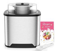 Gelatiera 2L Macchina per Gelato in Acciaio Inox, Macchina del Gelato con Bocca sul Grande Coperchio Visibile, Macchina Gelato con Paletta Gelato Speciale e Ricettario