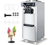 Gelatiera Professionale Soft Serve con compressore autorefrigerante, Preparazione in 15min, 1800W, autoportante, Acciaio Inox, 6L x 2