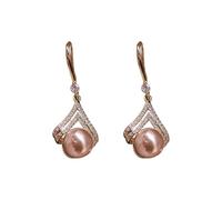 Gelb Creolen Für Damen Perlenohrringe für Frauen, goldene Perlen mit Zirkonia, baumelnde Tropfenohrringe für die tägliche Dekoration Hochzeitsfeiern Ohrringe Hund Damen (Rose Gold, One Size)
