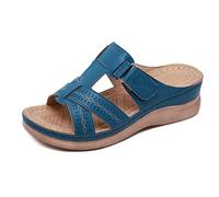 Gelentea - Sandali da donna ortopedici con punta aperta, in stile vintage, antiscivolo, traspiranti, per l'estate, Blu (Blu), 38 EU