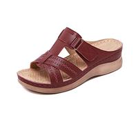 Gelentea Sandali ortopedici da donna Premium Open Toe Vintage antiscivolo traspiranti per l'estate, Rosso scuro, 38 EU