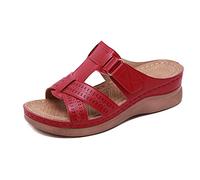 Gelentea Sandali ortopedici da donna Premium Open Toe Vintage antiscivolo traspiranti per l'estate, Rosso, 39 EU