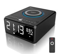 Gelielim Radiosveglia con lettore CD, lettori CD per casa, lettore CD portatile da scrivania con Bluetooth, ricarica wireless da 10 W, FM/AUX/USB/timer/dimmer/telecomando, radio sveglia Boombox con