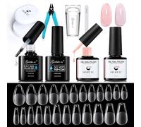 Gelike ec Kit Capsule per unghie americane - 6 in 1Colla per unghie e top coat, 240 pezzi di tips per unghie in gel morbido, 2 pezzi di smalto per unghie, taglierina e lampada per timbri per unghie