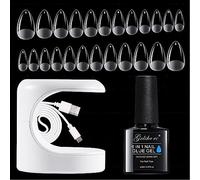 Gelike ec Nail tips and Glue Gel Kit per Unghie Finte Corta con Colla 6 in 1 (Mandorla Corta), Full Cover Tips in Gel 240PZ 12 Taglie Con UV LED Mini Lampada Unghie Nail Art Kit Fai Da Te
