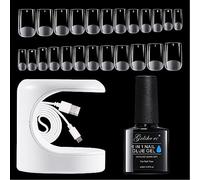 Gelike ec Nail tips and Glue Gel Kit per Unghie Finte Corta con Colla 6 in 1 (Quadrato Corto), Full Cover Tips in Gel 240PZ 12 Taglie Con UV LED Mini Lampada Unghie Nail Art Kit Fai Da Te