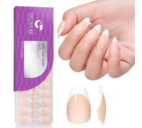 Gelike ec Soft Gel Press On Nails: Nude French Mandorle Gel x Unghie Tips Medium Full Cover Unghie da incollare, No Need Top Coat for Salon Qualità Piacevole Sensazione 150pcs 15 misure