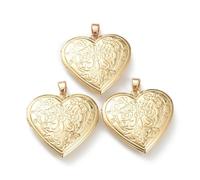 Gelirda 10 ciondoli in ottone a forma di cuore con motivo floreale per foto, medaglioni testurizzati per gioielli, collane, bracciali, artigianato