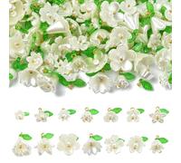 Gelirda 140 ciondoli a forma di fiore di orchidea in ABS con perle in acrilico, per la creazione di gioielli, orecchini, collane, Metallo non prezioso