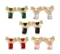 Gelirda 5 paia di orecchini a perno rettangolari con fiocco in cristallo con cuore colorato in vetro colorato per regali di festa, Ottone