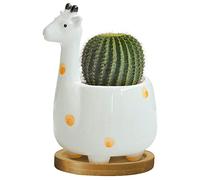 GeLive Vaso per piante grasse a forma di giraffa, da tavolo, per interni, in ceramica, ornamento per gattini, vaso decorativo con vassoio di drenaggio, per piante grasse o mini cactus