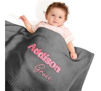 GELLEDI Doux Tricot épais Personalizzabile Neuf Decke - 40x30 pouces à la main - Bestickt, benutzerdefinierte Nome Baby-Decke pour Jungen & Mädchen, Premium-Strickstoff (Grau)