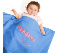 GELLEDI Doux Tricot épais Personalizzabile Neuf Decke - 40x30 pouces à la main - Bestickt, benutzerdefinierte Nome Baby-Decke pour Jungen & Mädchen, Premium-Strickstoff (Blauer Voir)