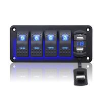 Geloo 4 Gang Pannello Interruttore Impermeabile, 12V/24V Marino Interruttore a Bilanciere Pannello con 4.8A Doppio USB LED Voltmetro Interruttore a Levetta per Auto Barca Camion Camper