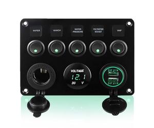 Geloo Pannello con interruttori a pulsante, 12/24 V Impermeabile doppia presa USB caricabatteria Voltmetro Presa accendisigari per auto, barca, camper e camion