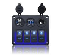Geloo Pannello interruttore impermeabile a 4 marce, quadro di commutazione marino con presa USB 3,1 A, accendisigario, volt, metro per camion, barca, auto