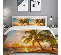 GELOUT Set Copripiumino matrimoniale 220x240cm Palme E Splendida Vista Sull'Oceano Al Tramontomotivo 3D Biancheria Da Letto Per Bambini E Adulti + 2 Federe 50 X 75 cm