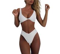 Geluboao Completo bikini da donna con scollatura a V, nodo frontale, push-up, perizoma a gamba alta, due pezzi, bianco, M